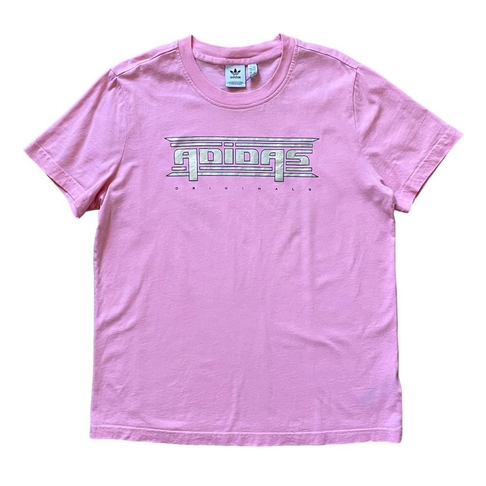 Adidas Originals Pink Silver Logo Graphic Tee Shirt Large Extra Large